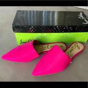 Sam Edelman - Deep Pink Silk Rumi Flat Mule Sandal